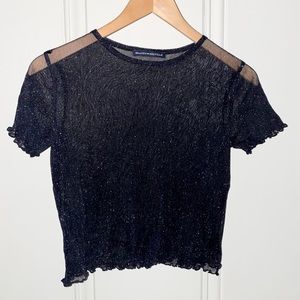 Black and silver sparkle mesh crop top
